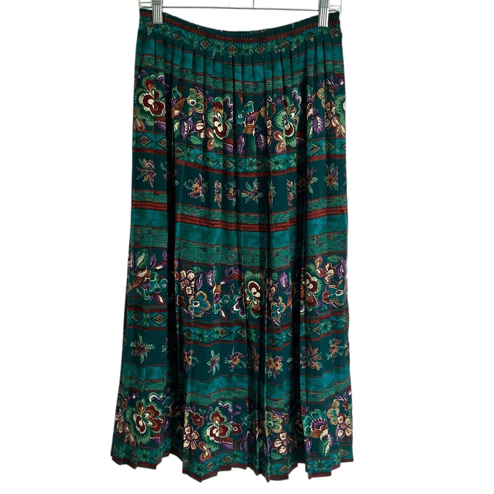 Vintage Pleated Midi Skirt Women Size 8 G.W. Division of Graff Floral‎ Artsy USA